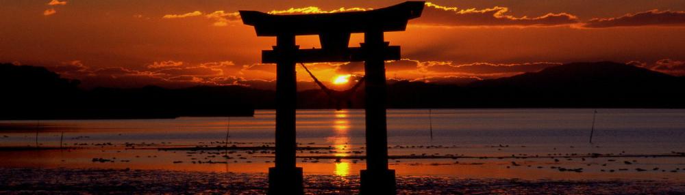 Japanese gate at sunset